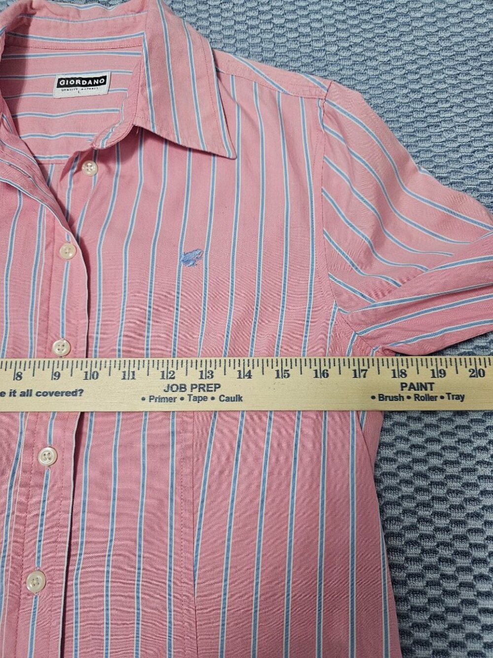 Giordano Pink & Blue Striped Button Down Shirt Women's - Size Large Fits Medium - Picture 5 of 7
